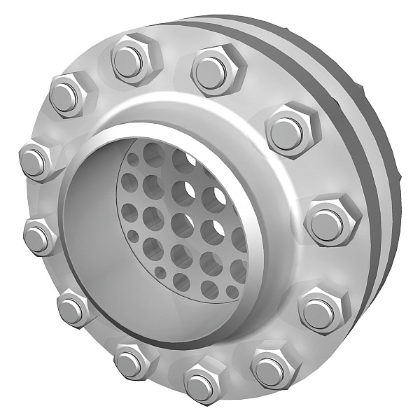 Deskov&yacute; Zankerův usměrňovač prouděn&iacute;, zabudov&aacute;n&iacute; mezi př&iacute;rubami | Zanker plate flow conditioner, placed between the flanges